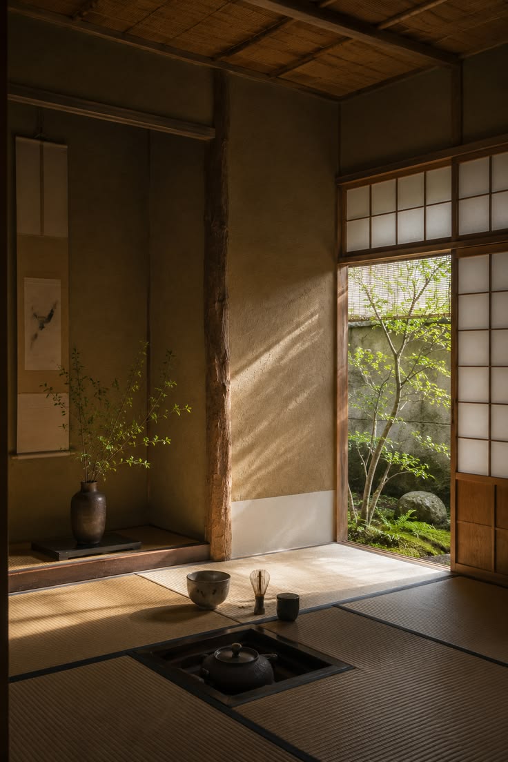 Quiet machiya alcove with a single vase
